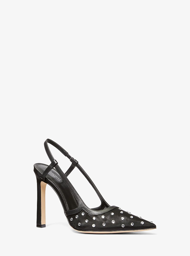 Alora Crystal Embellished Mesh Slingback Pump in BLACK | Michael Kors