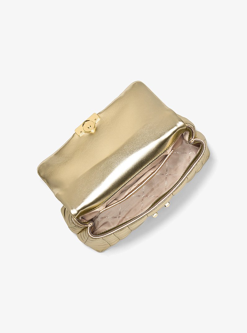 Tribeca Medium Metallic Leather Satchel in PALE GOLD | Michael Kors