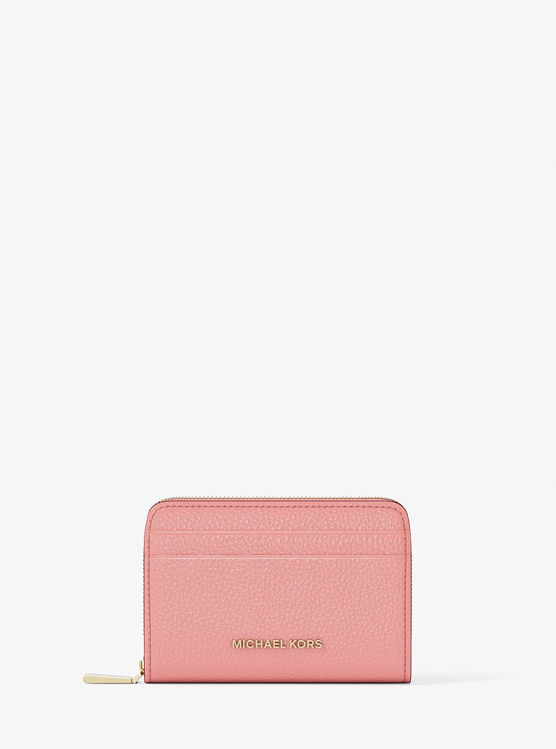Porta carte di credito zip-around Jet Set piccolo in pelle martellata in ROSA PRIMULA | Michael Kors