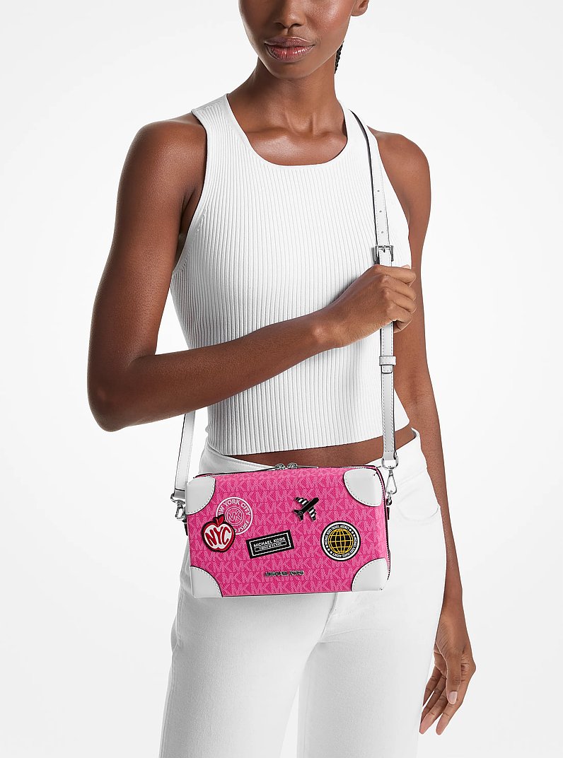Jeanie Small Embellished Signature Logo Crossbody Bag in DRAGONFRUIT | Michael Kors