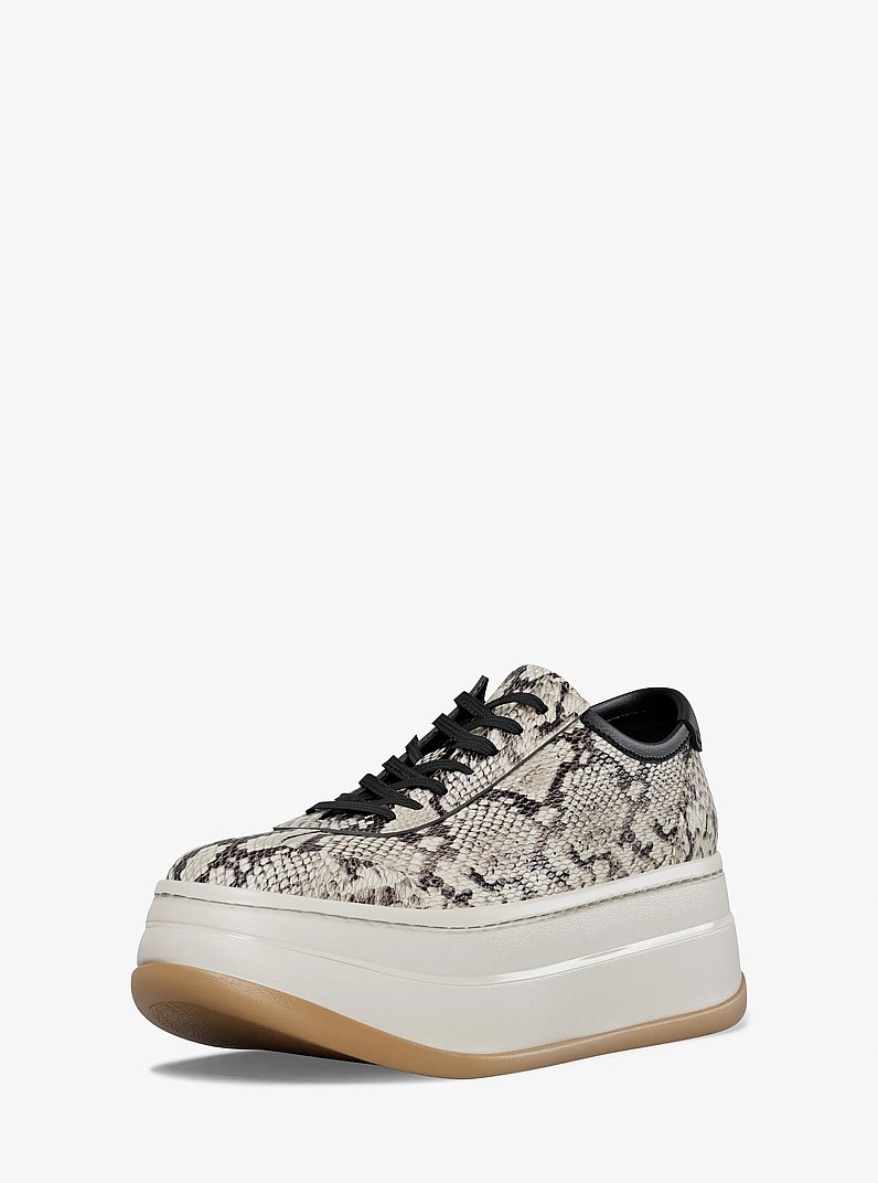 Hayes Snake Embossed Leather Platform Sneaker in NATURAL | Michael Kors