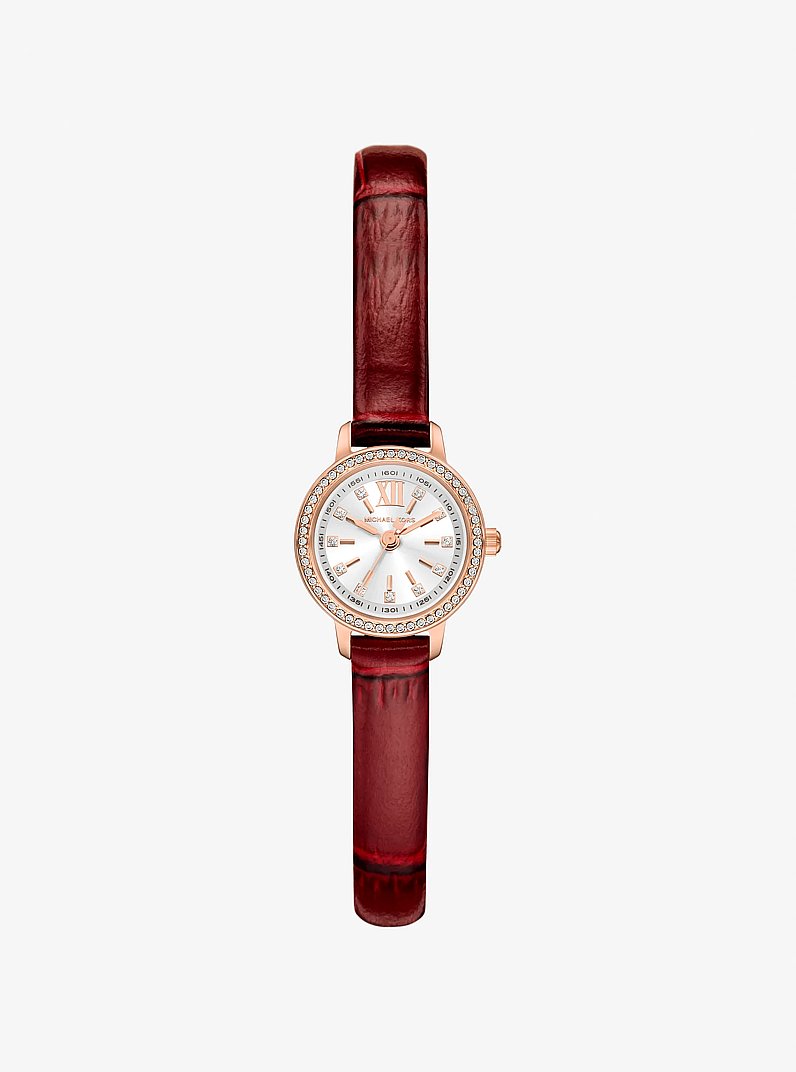 Micro Melissa Pav&eacute; Rose Gold-Tone and Crocodile Embossed Leather Watch in ROSE GOLD | Michael Kors