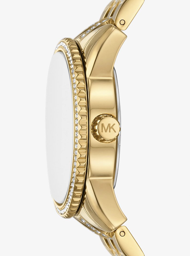 Mini Bryant Pav&eacute; Logo Gold-Tone Watch in GOLD | Michael Kors