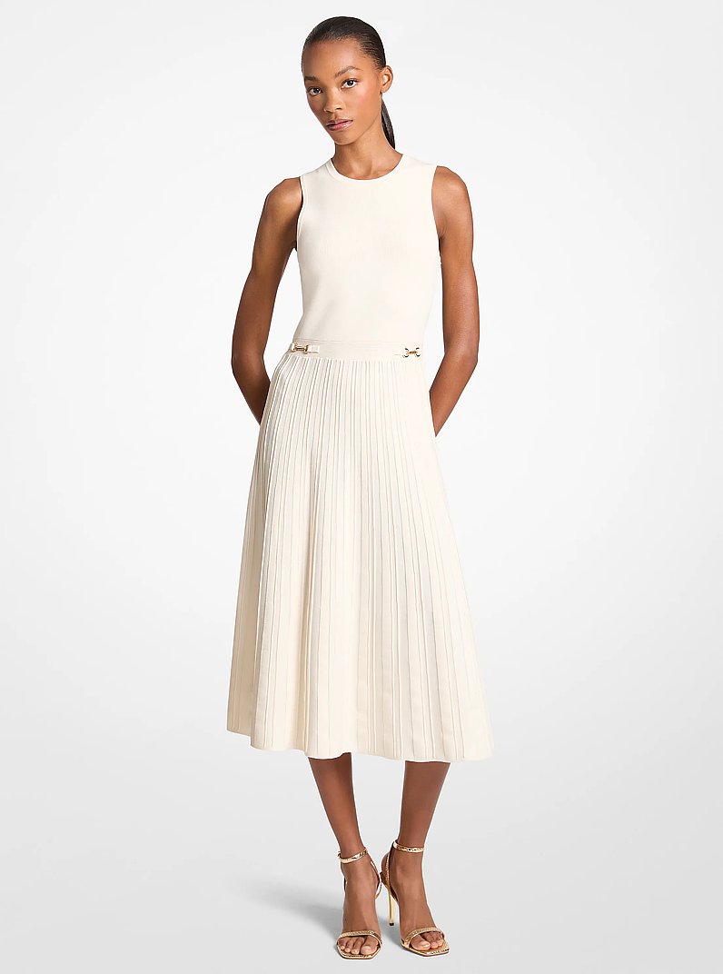 Vestido midi de tejido el&aacute;stico in HUESO | Michael Kors