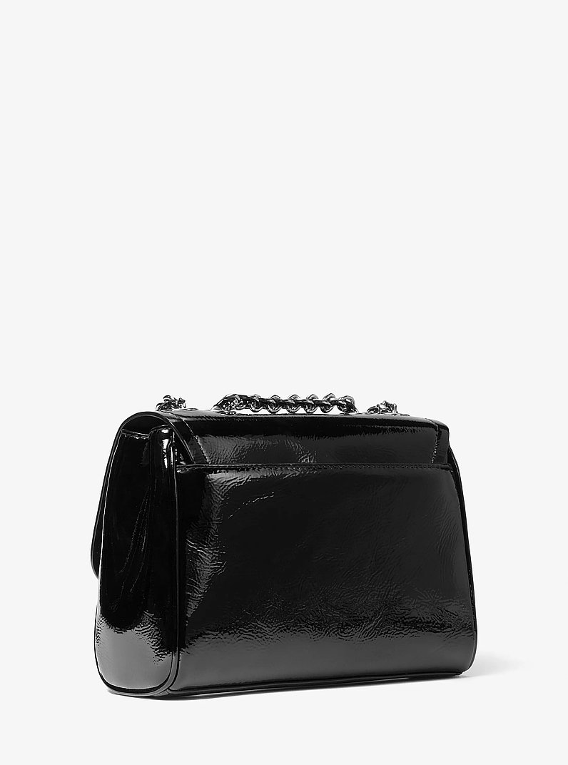 Parker Medium Crinkled Patent Leather Shoulder Bag in BLACK | Michael Kors