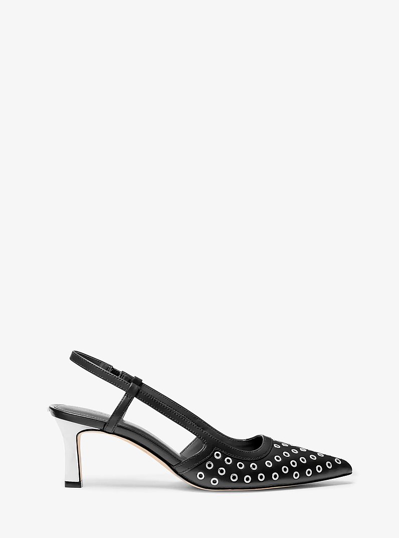 Alora Grommeted Leather Slingback Pump in BLACK | Michael Kors