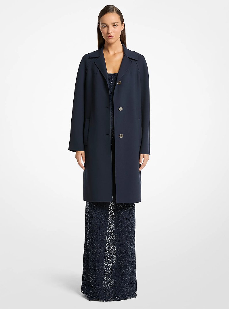 Balmacaan de crep&eacute; de lana de doble cara in AZUL MEDIANOCHE | Michael Kors