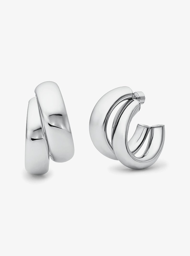 Large Precious Metal-Plated Brass Double Hoop Earrings in SILVER | Michael Kors