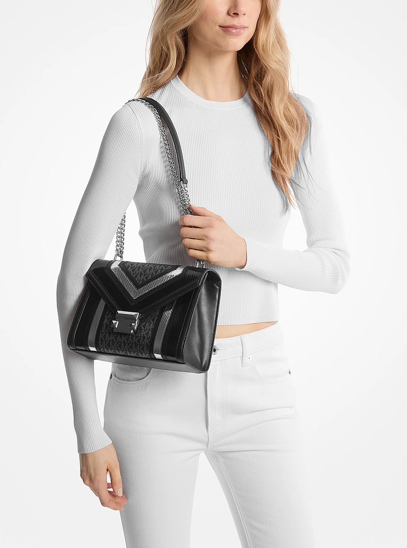 Whitney Medium Signature Logo and Metallic Shoulder Bag in BLACK COMBO | Michael Kors
