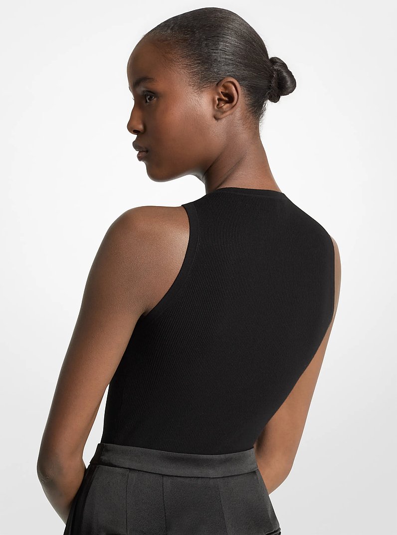 Ribbed Stretch Viscose Tank Top Bodysuit in BLACK | Michael Kors