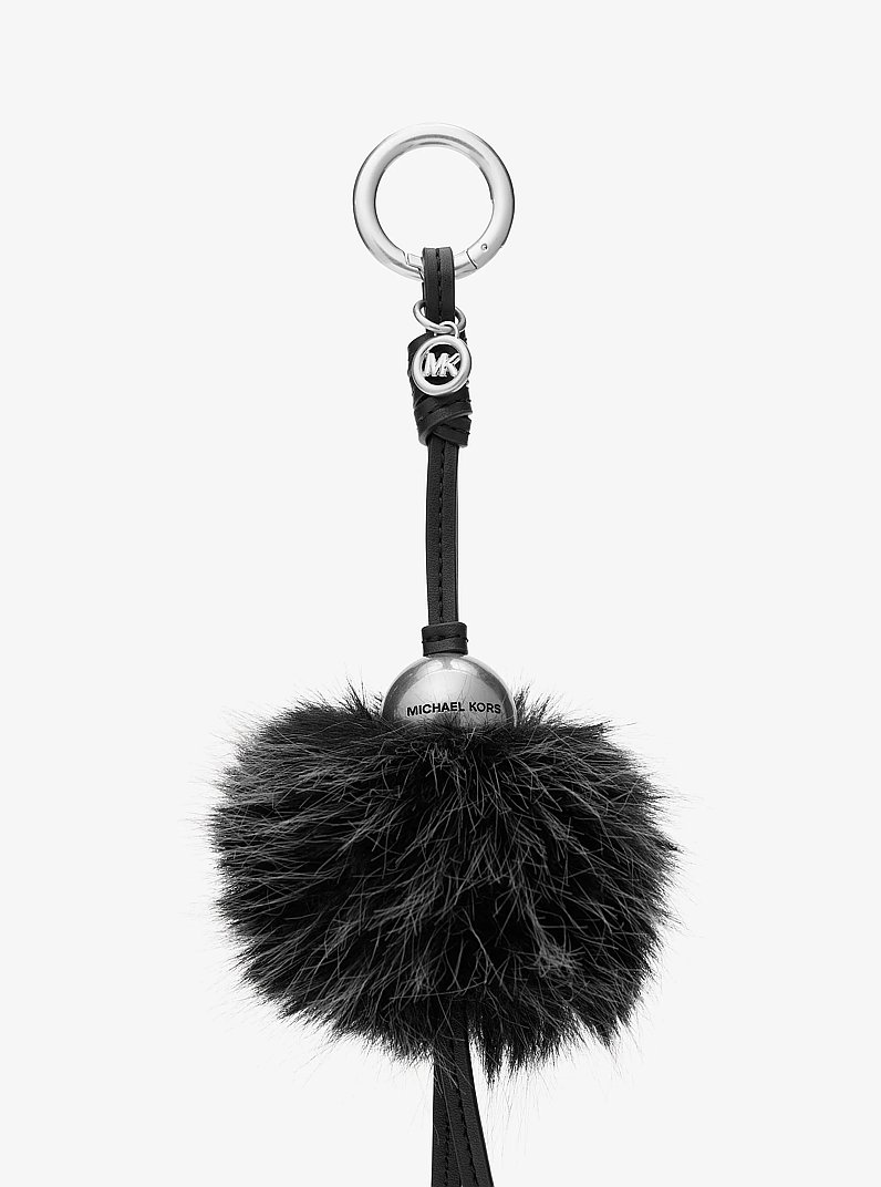 Silver-Tone Bead and Faux Fur Bag Charm in BLACK COMBO | Michael Kors