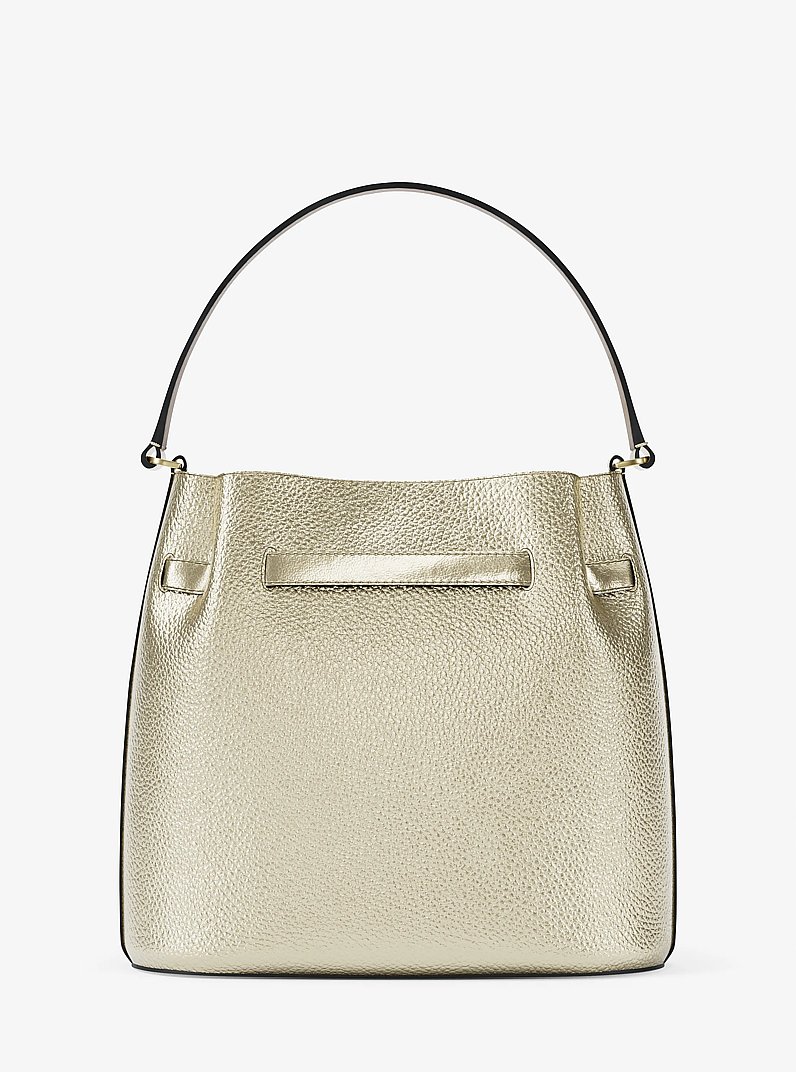 Carson Medium Metallic Convertible Bucket Crossbody Bag in PALE GOLD | Michael Kors