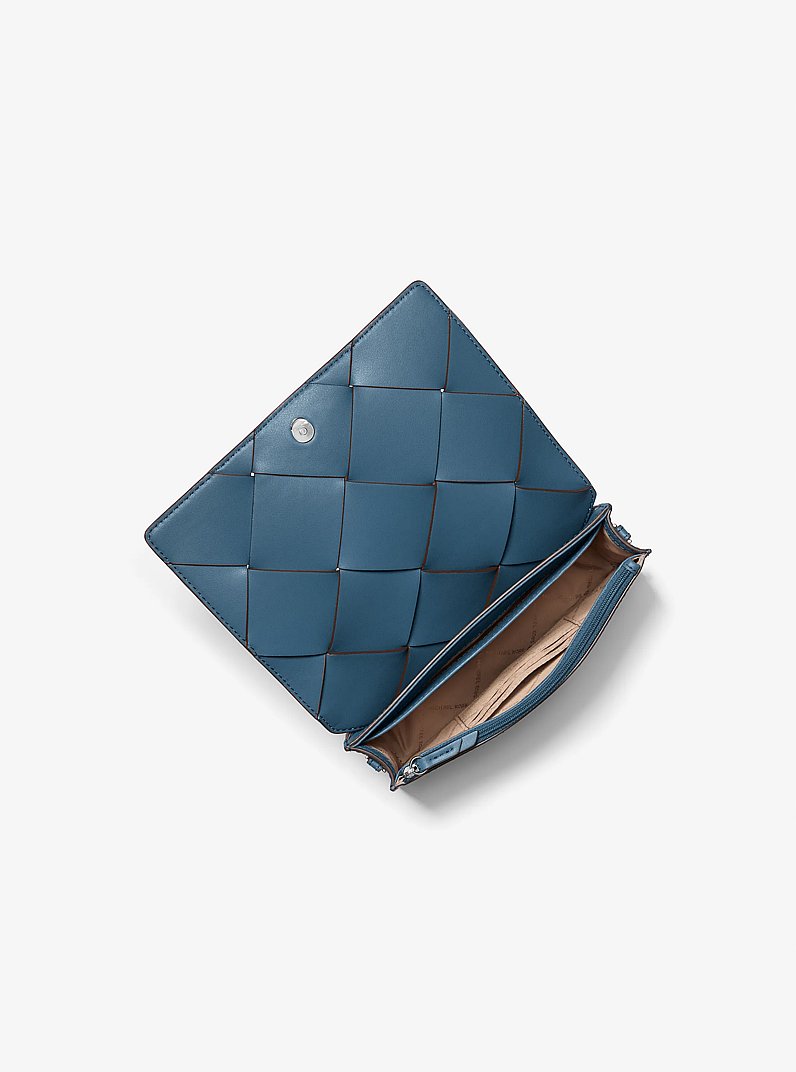 Jet Set Medium Woven Leather Crossbody Bag in DK CHAMBRAY | Michael Kors