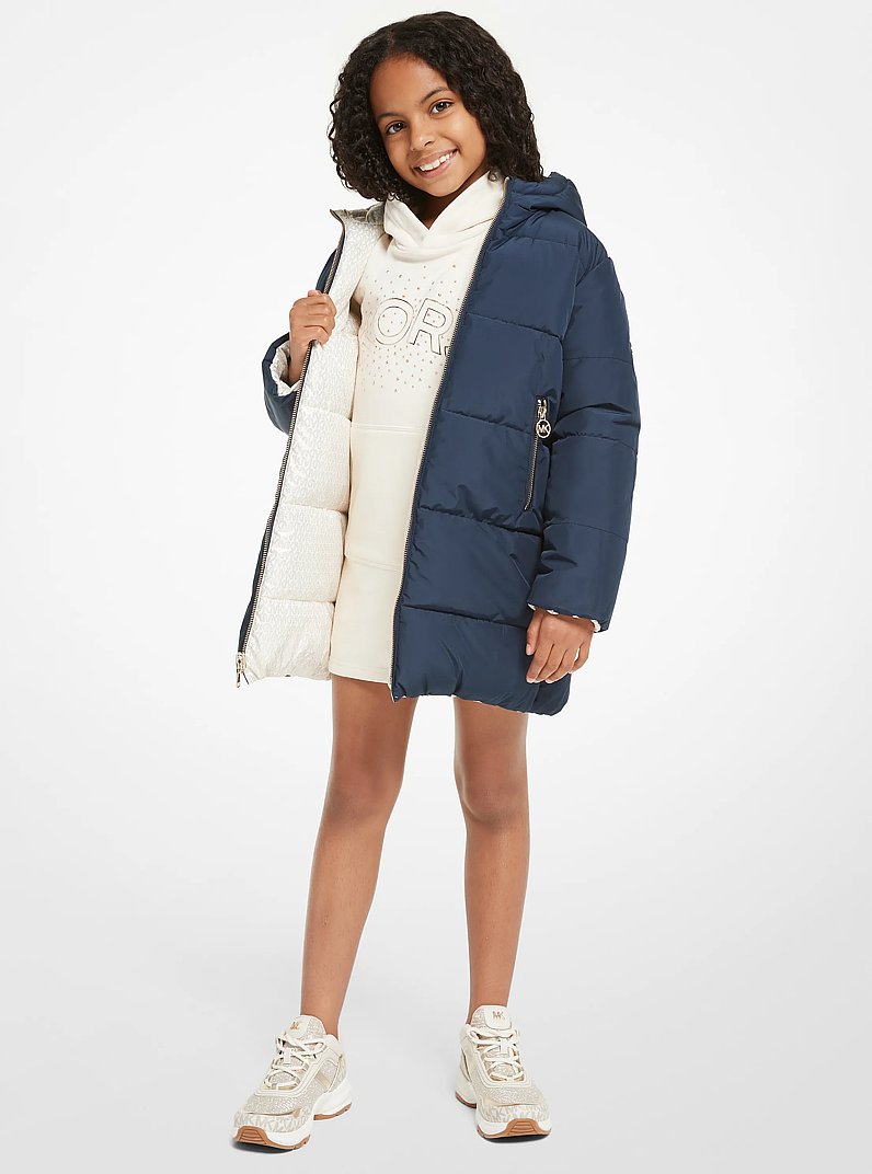 Quilted Metallic Logo Reversible Puffer Coat in CREAM | Michael Kors