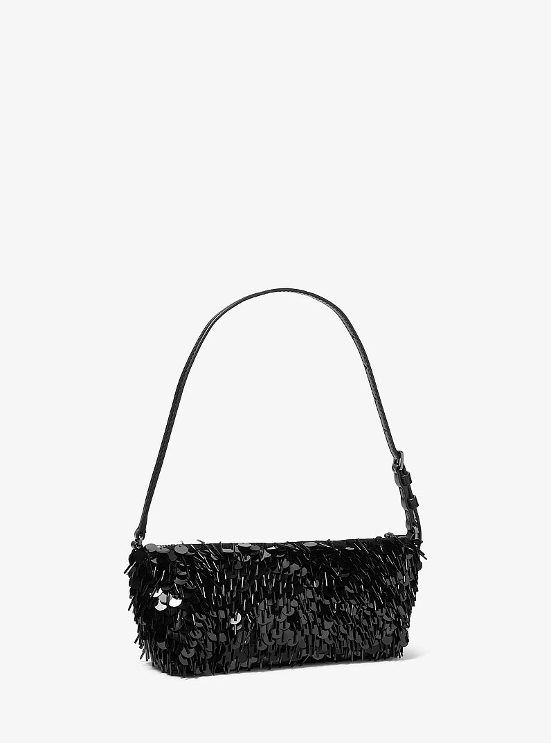 Laila Small Paillette Embellished Pochette in BLACK | Michael Kors