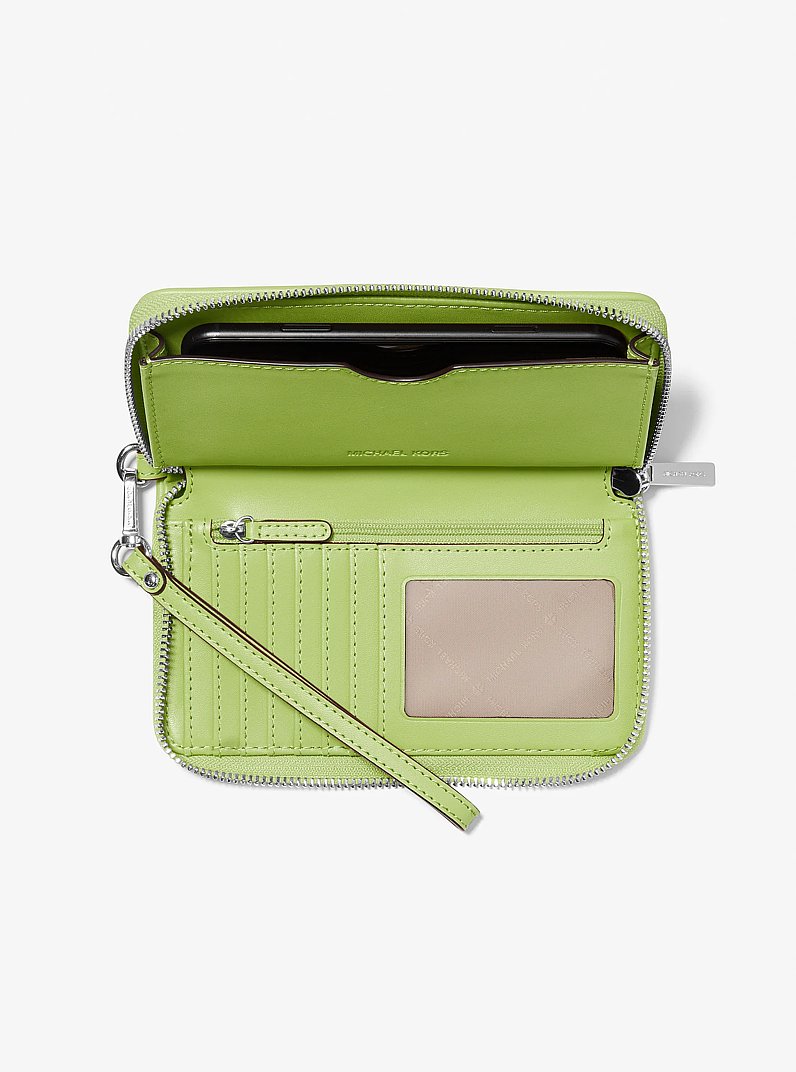 Jet Set Travel Large Logo Jacquard Denim Smartphone Wristlet in LIME | Michael Kors