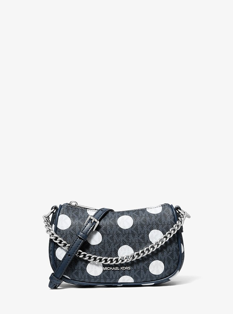 Carmela Small Polka Dot and Signature Logo Pochette in NAVY | Michael Kors