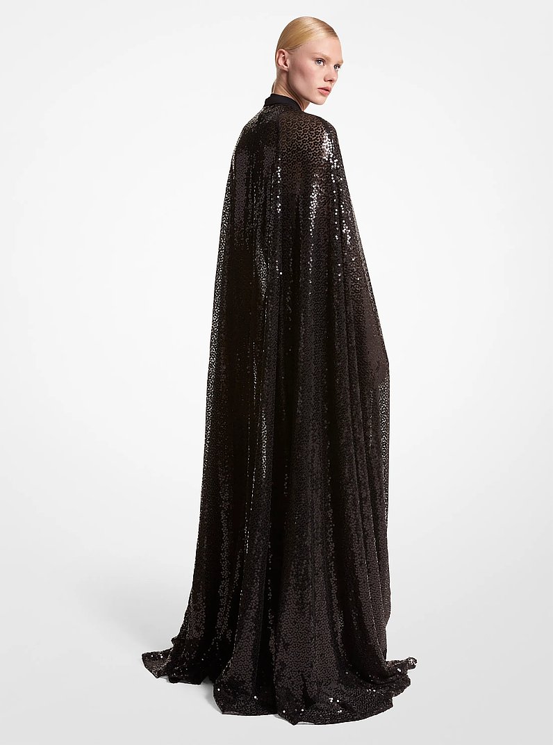 Sequined Silk Blend Chiffon Cape in BLACK | Michael Kors