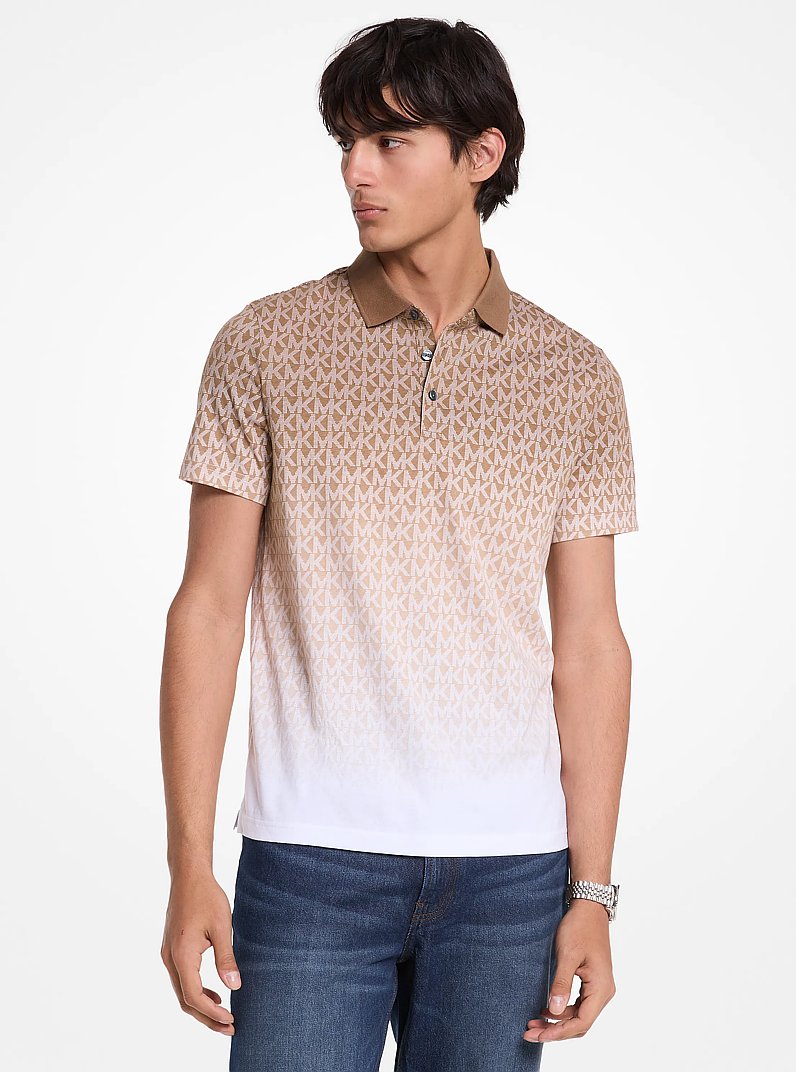 Ombr&eacute; Signature Logo Cotton Polo Shirt in HUSK | Michael Kors