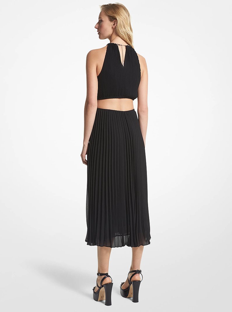 Vestido de georgette plisado con abertura in NEGRO | Michael Kors