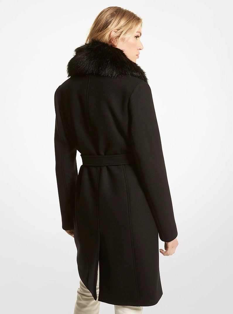 Faux Fur-Collar Wool Blend Coat in BLACK | Michael Kors
