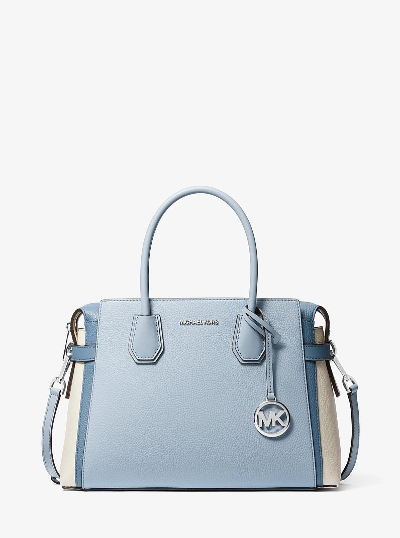 Mercer Medium Color-Block Belted Satchel in PALE BLUE MULTI | Michael Kors