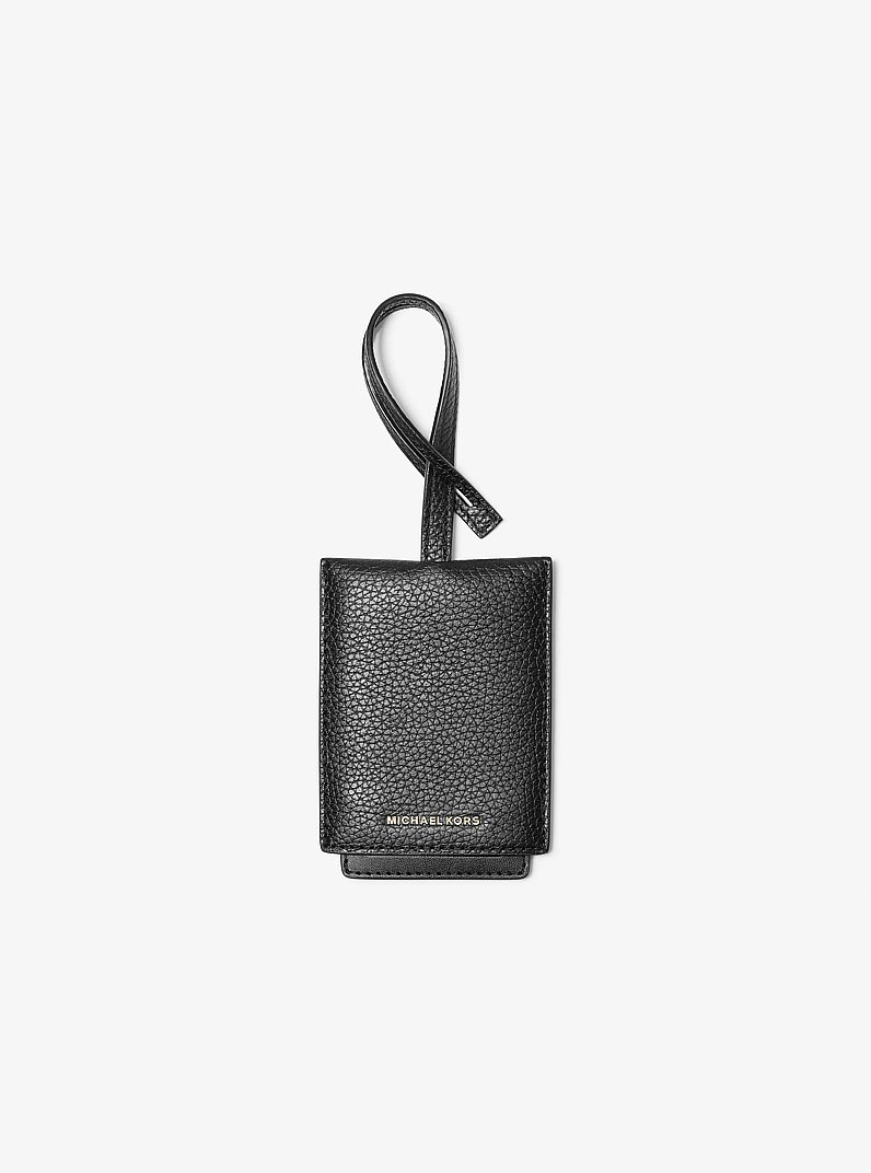 Jet Set Pebbled Leather Luggage Tag in BLACK | Michael Kors