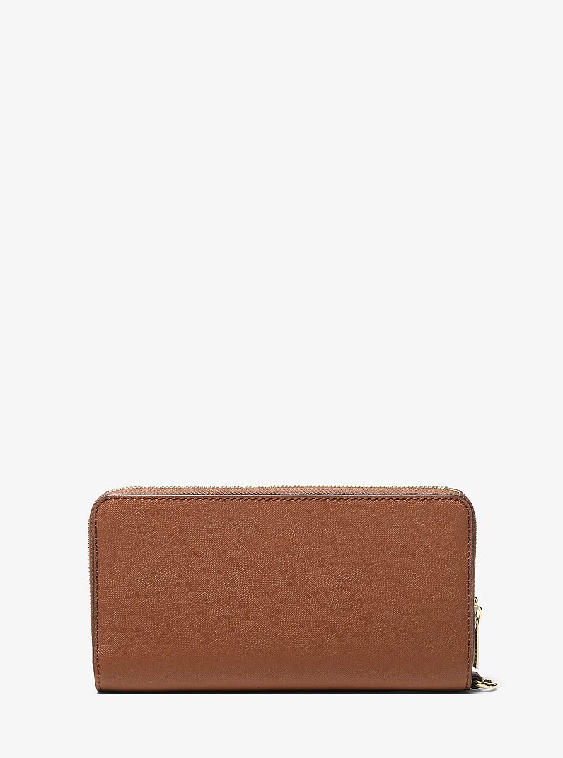 Jet Set Travel Large Saffiano Leather Wristlet in LUGGAGE | Michael Kors