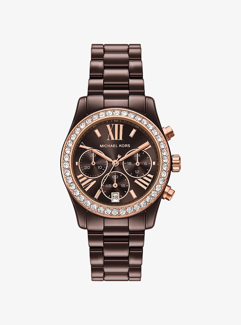 Lexington Pav&eacute; Brown-Tone Ceramic Watch in CHOCOLATE | Michael Kors
