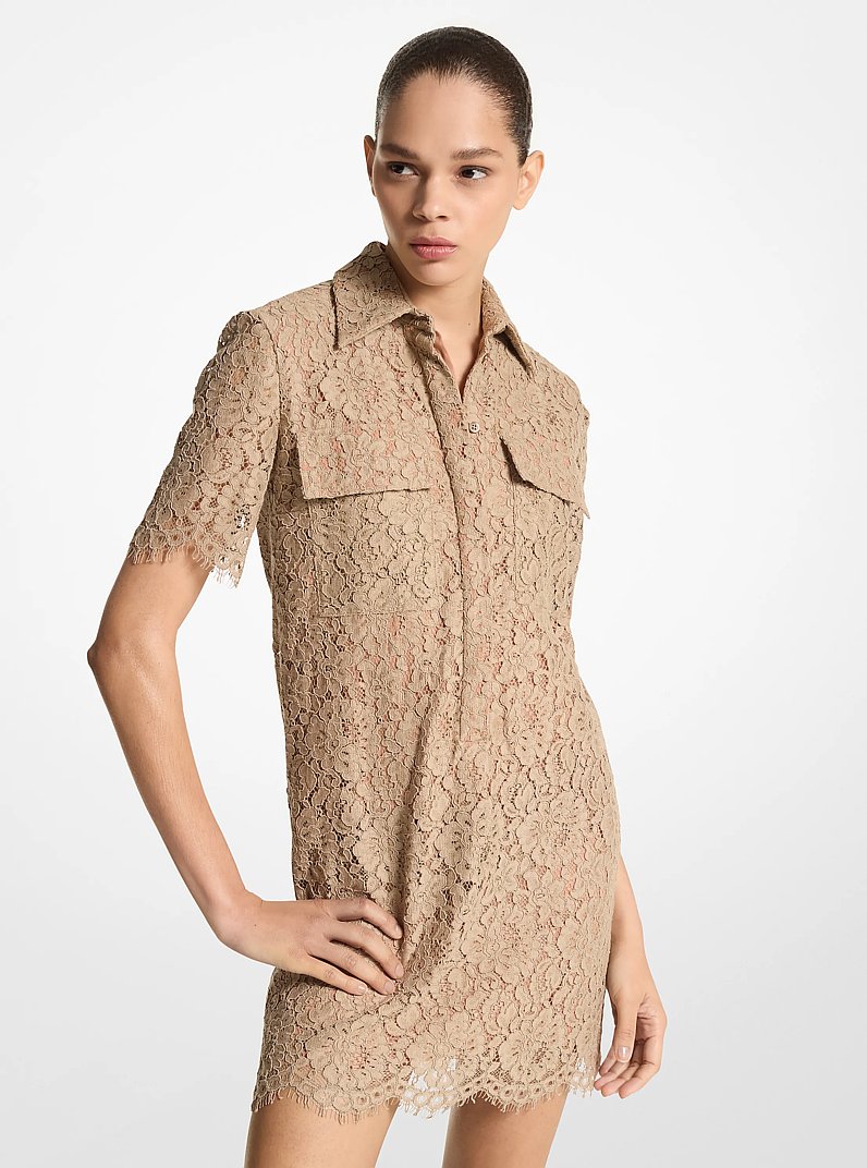 Vestido camisero de encaje trenzado con flores in ARENA | Michael Kors