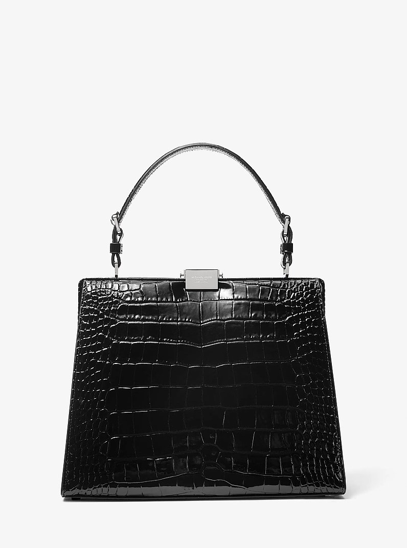 Bolso satchel Simone de piel con motivo de cocodrilo en relieve in NEGRO | Michael Kors