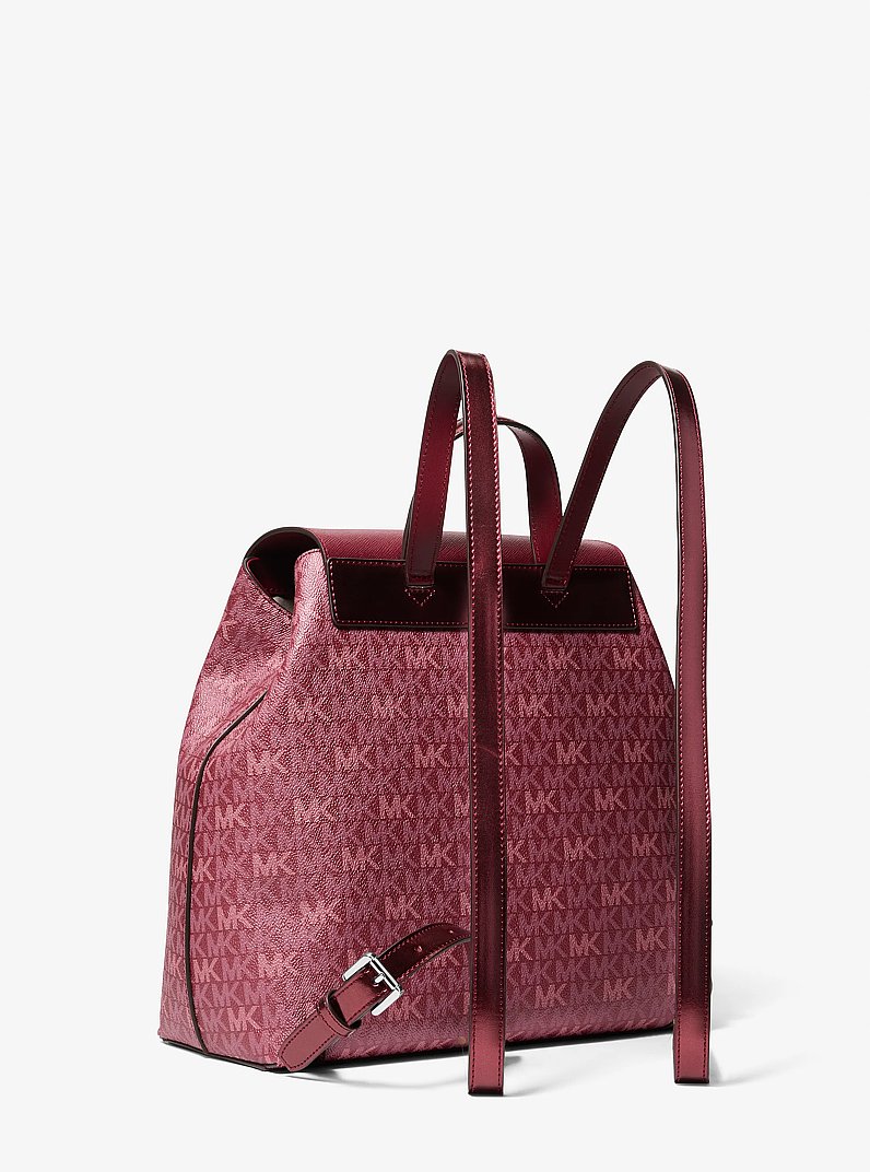 Maya Medium Signature Logo Backpack in MAROON | Michael Kors