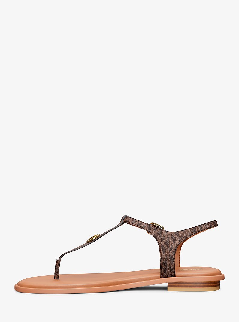 Mallory Signature Logo T-Strap Sandal in BROWN | Michael Kors