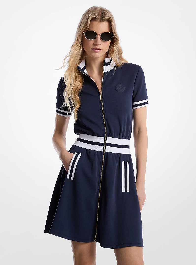 Cotton Blend Knit Zip-Up Dress in WHITE - Sale | Michael Kors [US]