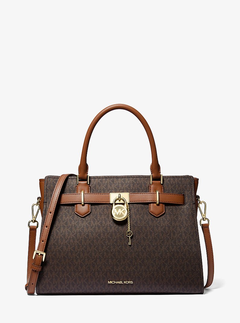 Hamilton Medium Logo Satchel in BROWN | Michael Kors