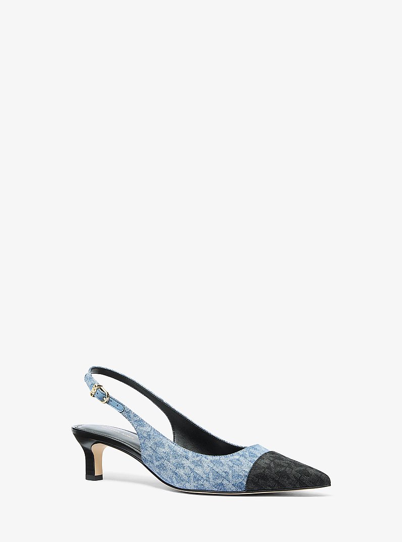 Amara Signature Logo Print Denim Slingback Pump in NEW HRZN WSH | Michael Kors