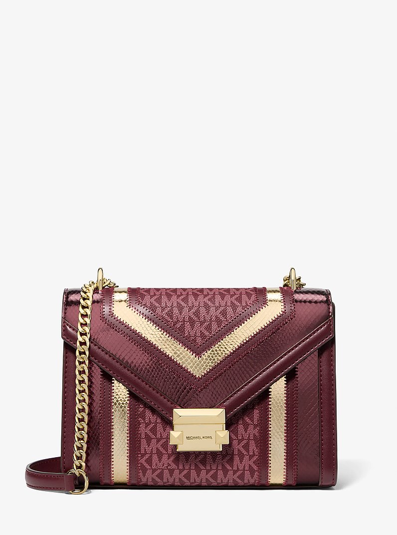 Whitney Medium Signature Logo and Metallic Shoulder Bag in OXBLOOD MLTI | Michael Kors