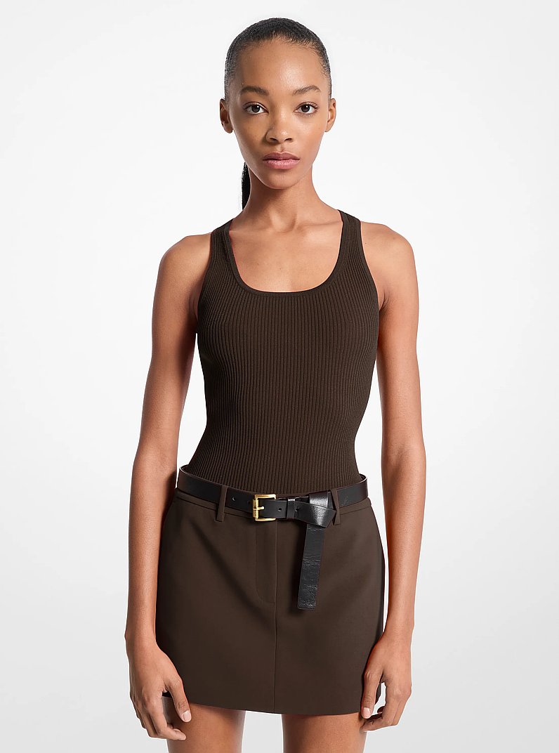 Ribbed Scoop-Neck Tank Top in CHOCOLATE | Michael Kors
