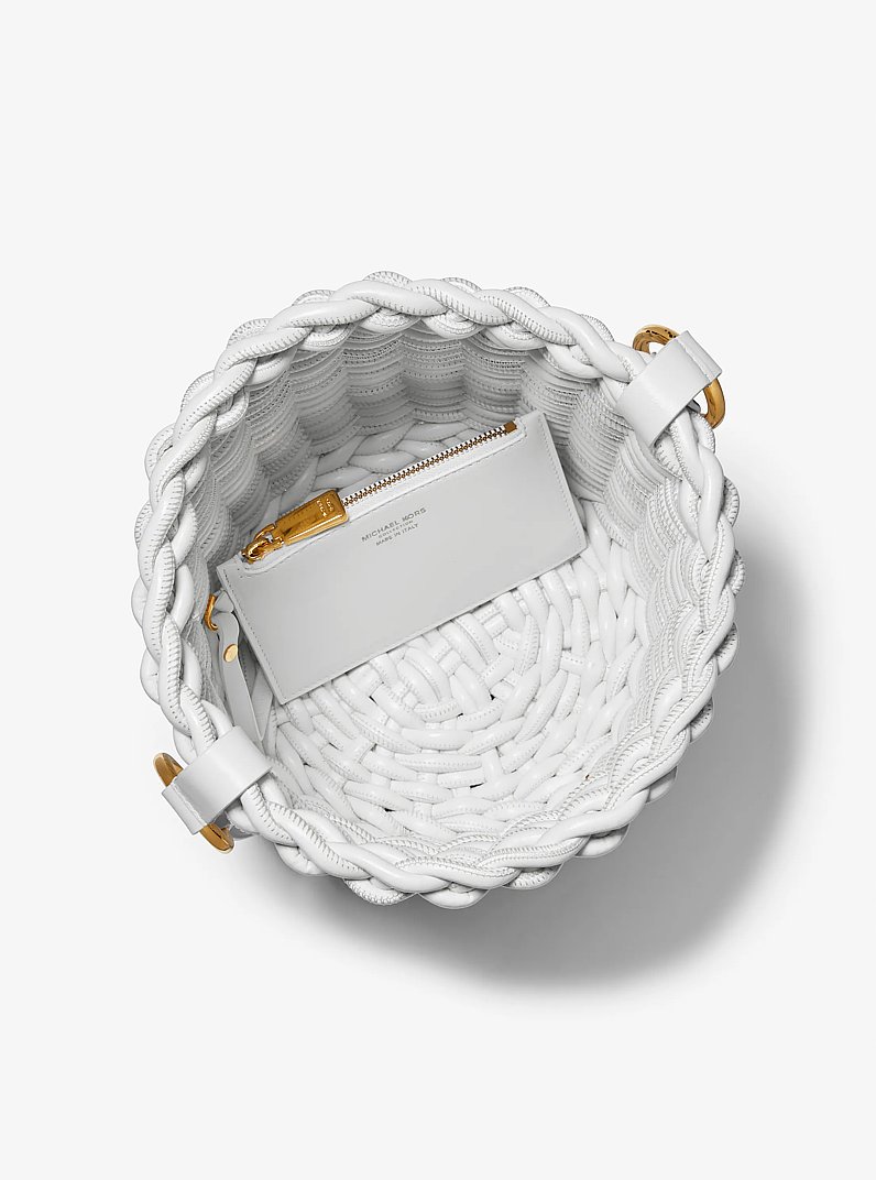 Julie Large Woven Leather Bucket Bag in OPTIC WHITE | Michael Kors