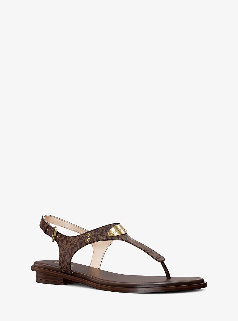 Signature Logo Plate Sandal in BROWN | Michael Kors