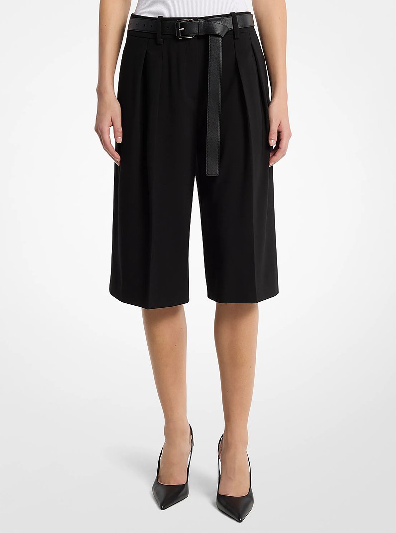 Pleated Wool Blend Trouser Shorts in BLACK | Michael Kors