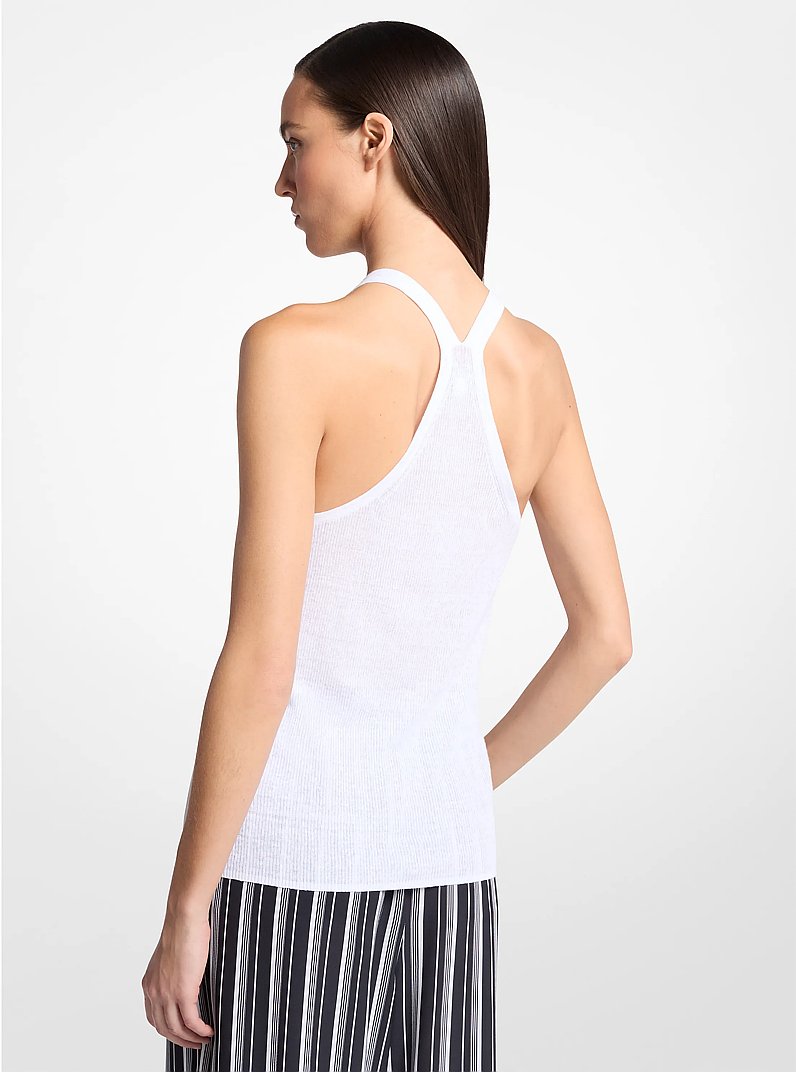 Ribbed Superfine Linen and Cotton Tank Top in OPTIC WHITE | Michael Kors