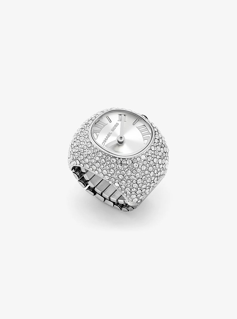 Rylee Pav&eacute; Silver-Tone Ring Watch in SILVER | Michael Kors