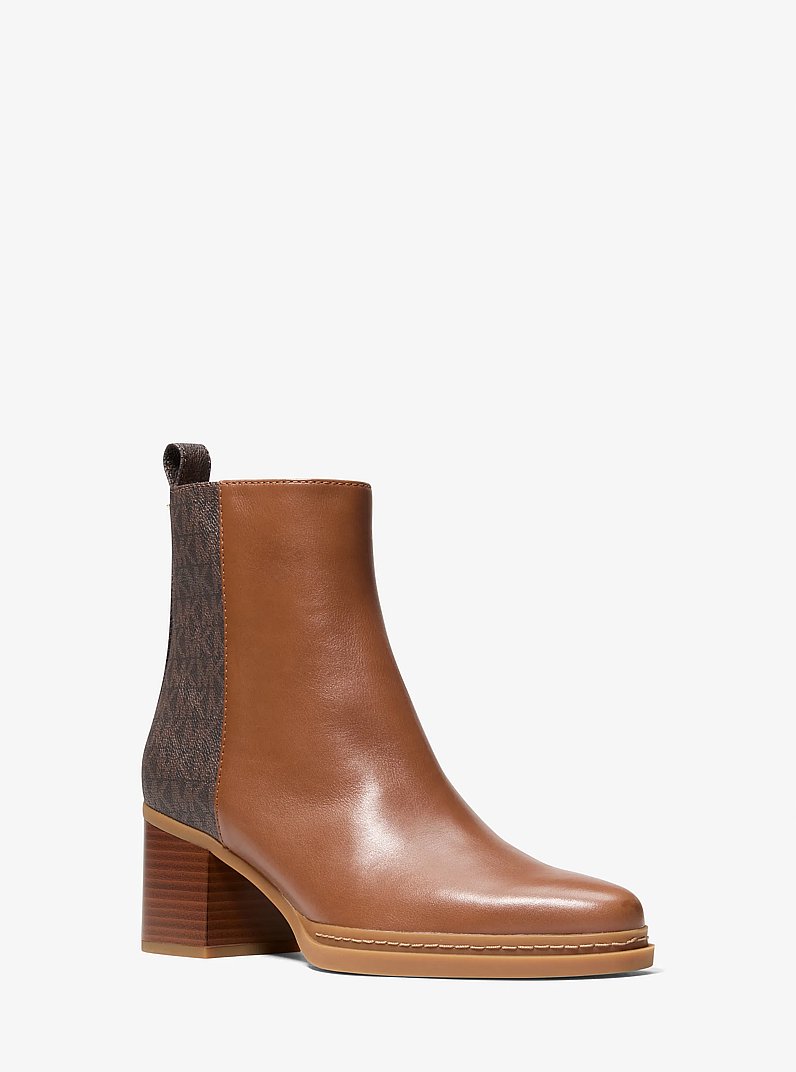Lex Leather and Signature Logo Boot in BROWN/LUGGAGE | Michael Kors