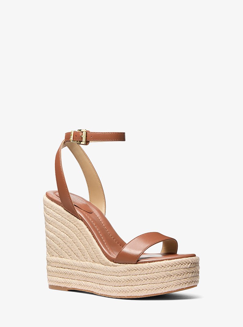 Leighton Leather Wedge Sandal in LUGGAGE | Michael Kors