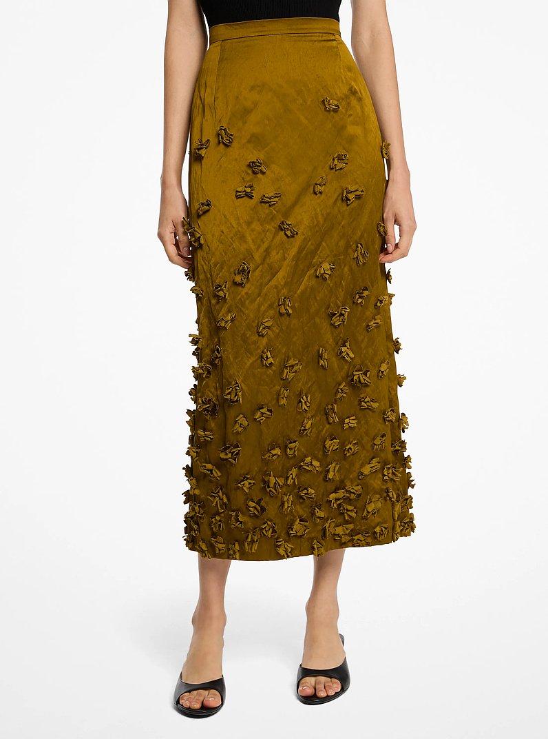 Hand-Embroidered Floral Crushed Duchesse Pencil Skirt in CACTUS | Michael Kors