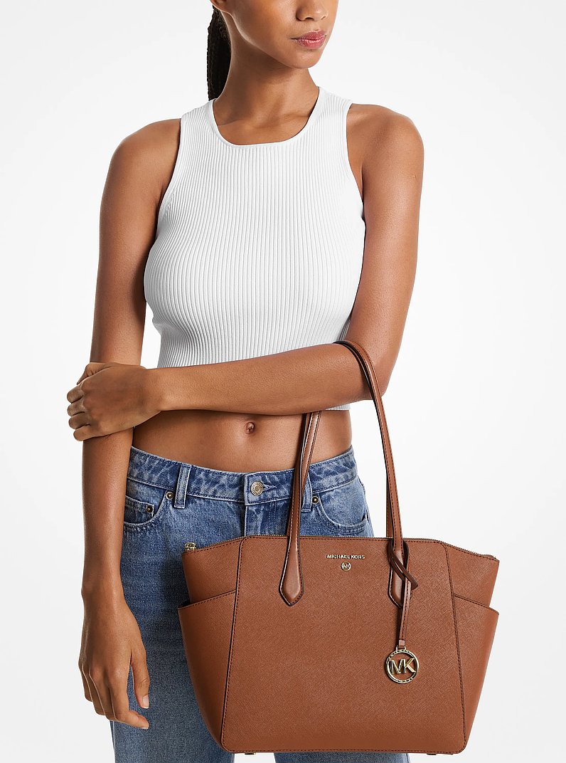 Marilyn Medium Saffiano Leather Tote Bag in LUGGAGE | Michael Kors