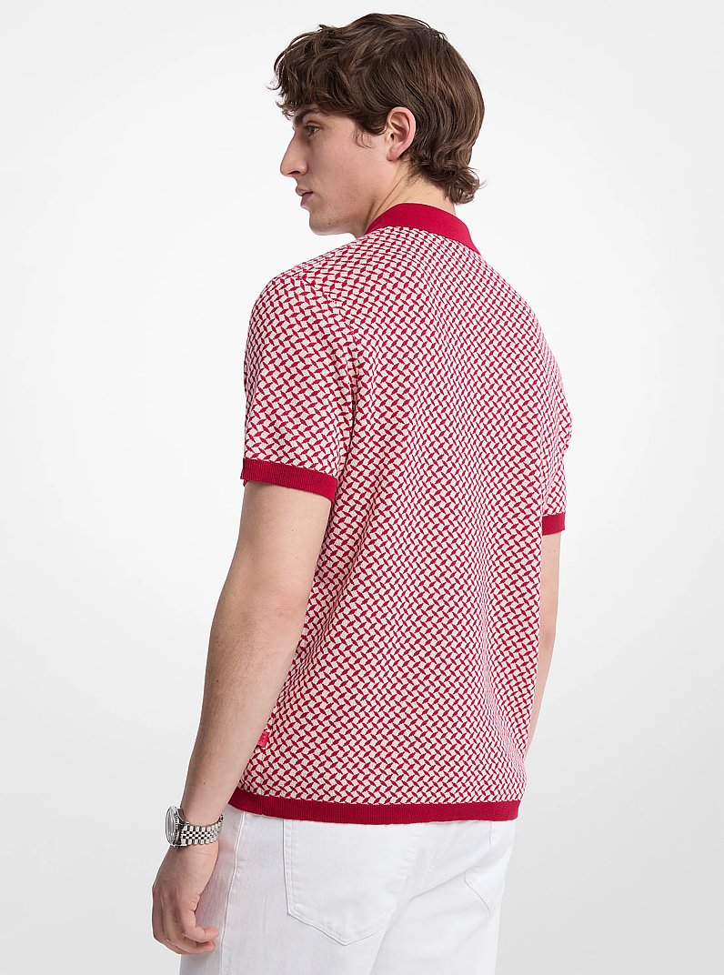 Polo en coton &agrave; motif g&eacute;om&eacute;trique et &agrave; fermeture &eacute;clair in FRAMBOISE FONC&Eacute; | Michael Kors