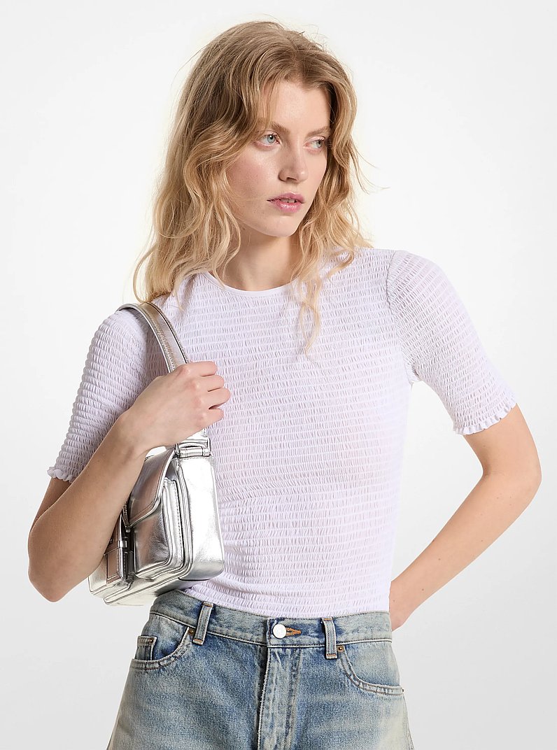 Shirt van cr&ecirc;pe georgette met smokwerk in WIT | Michael Kors