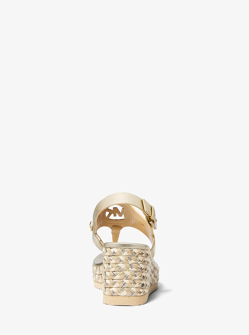 Aubrey Metallic Leather Wedge Sandal in PALE GOLD | Michael Kors